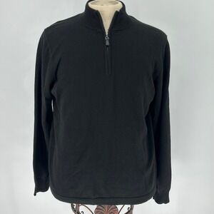 Merino Wool Blend Quarter Zip Sweater XL Modern Fit Black Minimalist Old Money